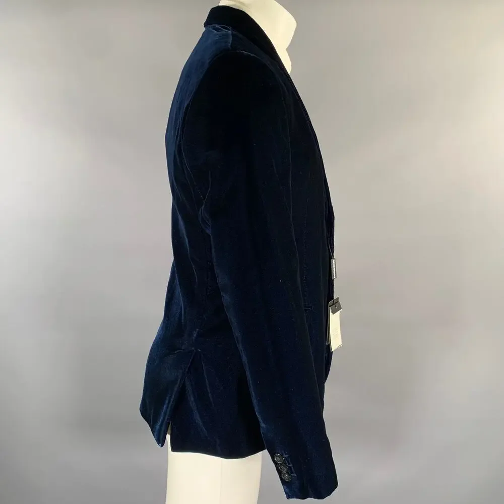 EMPORIO ARMANI Size 40 Navy Velvet Acetate Viscose Sport Coat